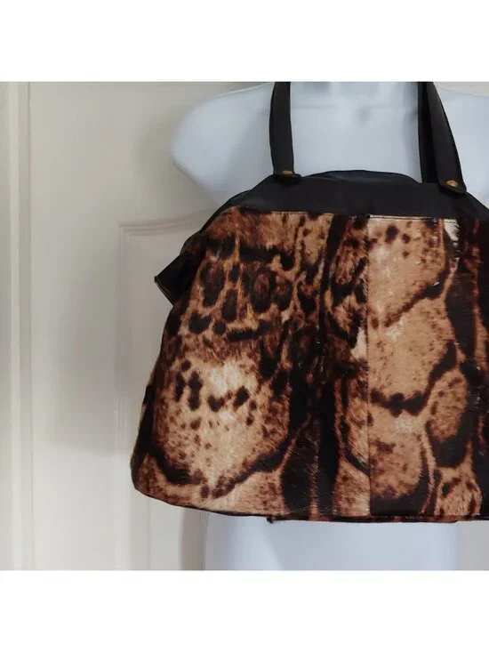Paolo Masi Italian Leather Calf Hair Animal Print Handbag Mob Wife Loud Luxury - Picture 9 of 16